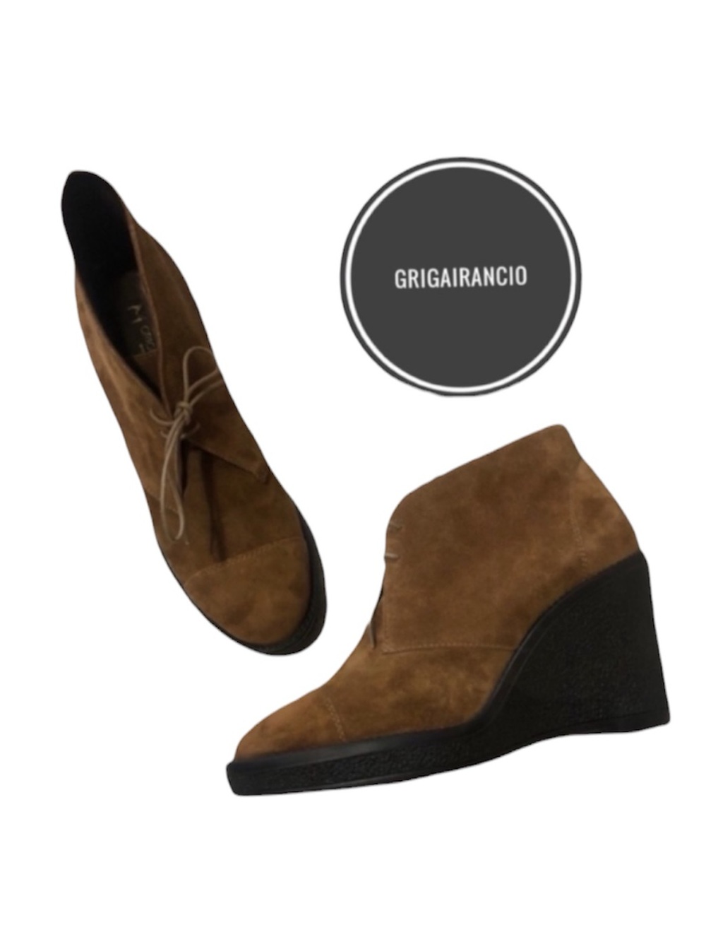 🆕 Grigairancio Luxury Italian-Made Chestnut Lace-Up Wedge Booties